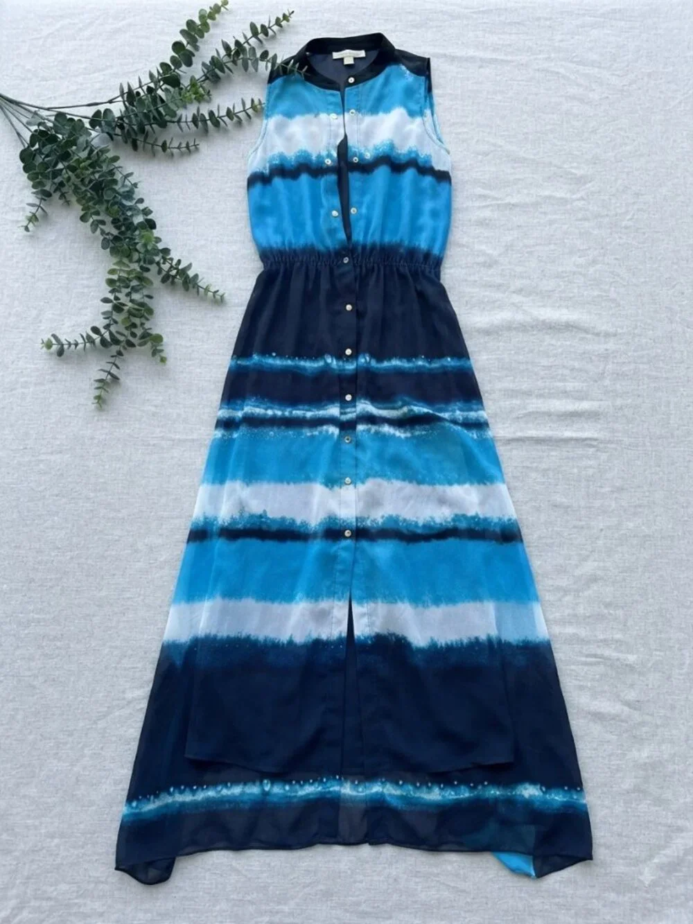 Michael Kors Blue Ombre Tie-Dye Maxi Dress with Slip Sz S